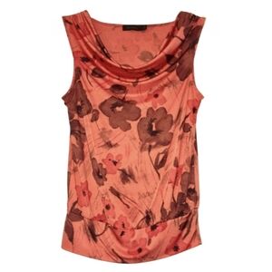 THE LIMITED Floral Orange Satin Cowl Neck Sleeveless Tank Top Womens Size Small